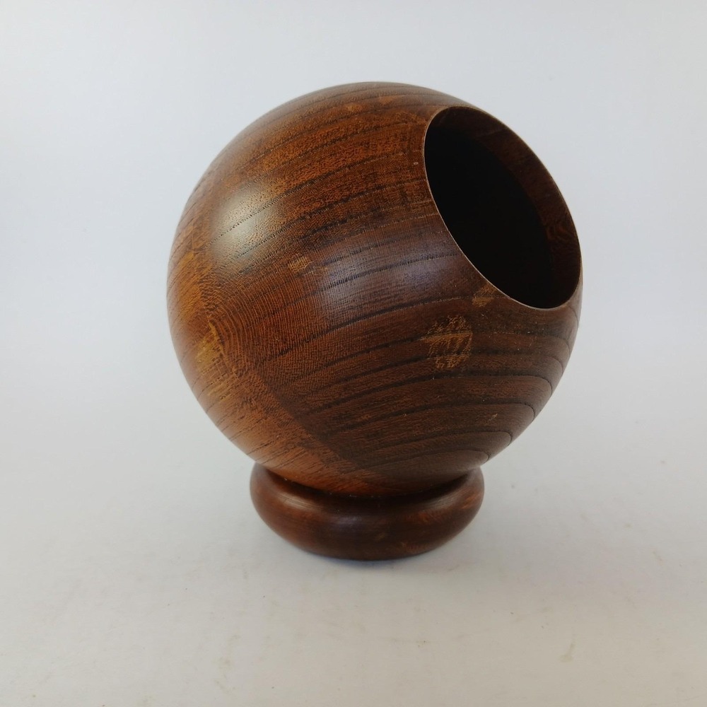 MCM Vtg Enesco Wooden Orb Nut Bowl Serving Dish Pencil Holder Made In Japan READ